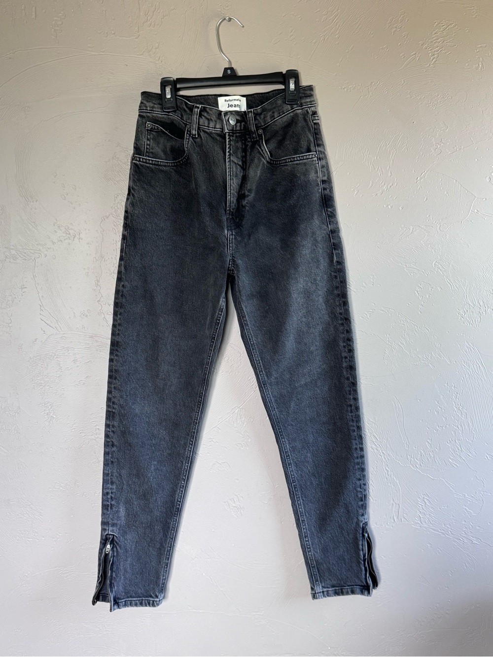 Reformation High Rise Black Wash Jeans Size 26 Ankle Zip Straight Leg Yuma